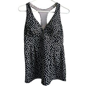 Lands' End Womens Size 8 Tankini V-Neck Swim Top Polka Dot Black White Racerback